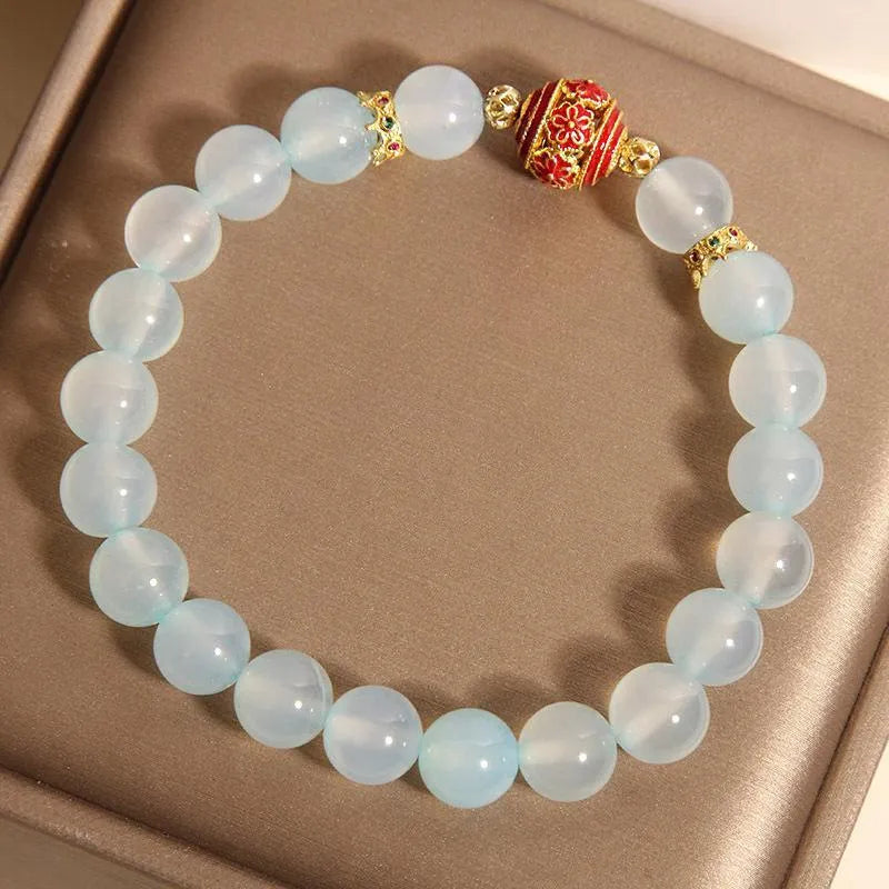 Blue agate crystal bracelet with colourful beads in Japanese-Korean style for women