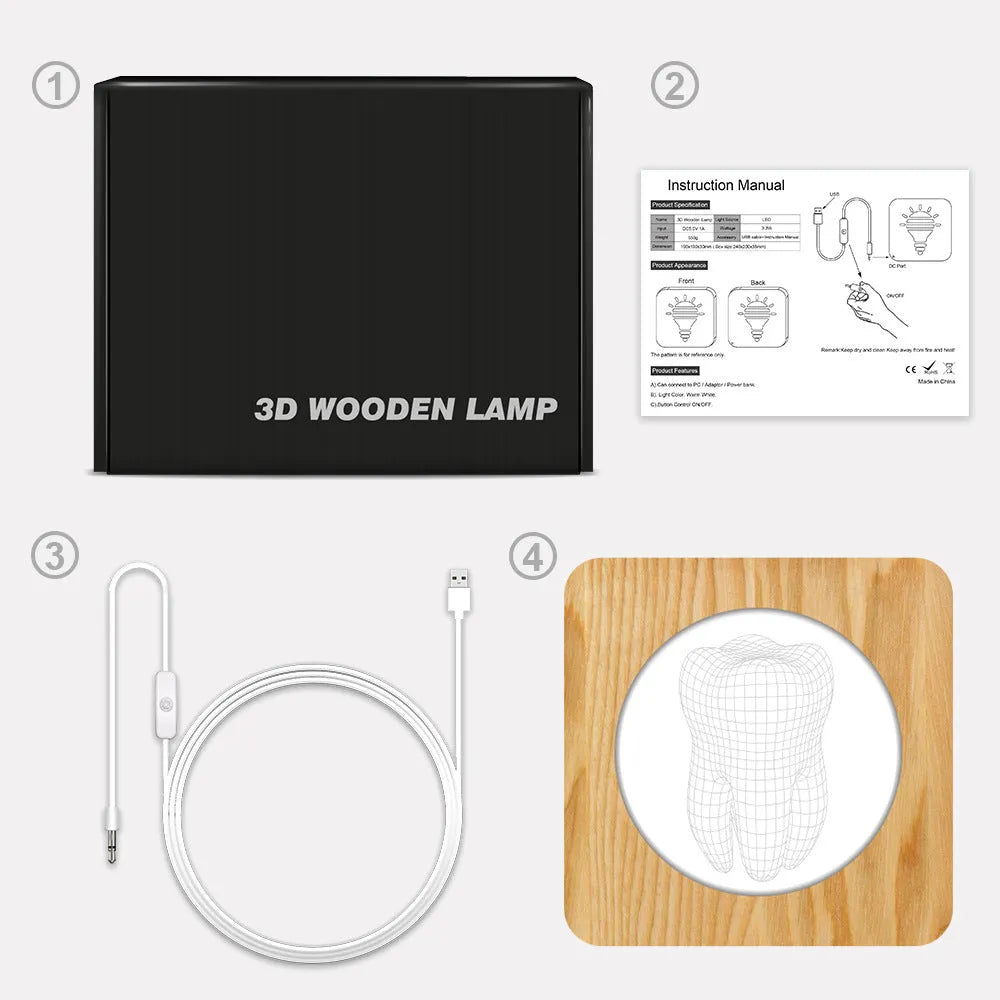 Wood colour tooth-shaped acrylic USB night lamp on a surface