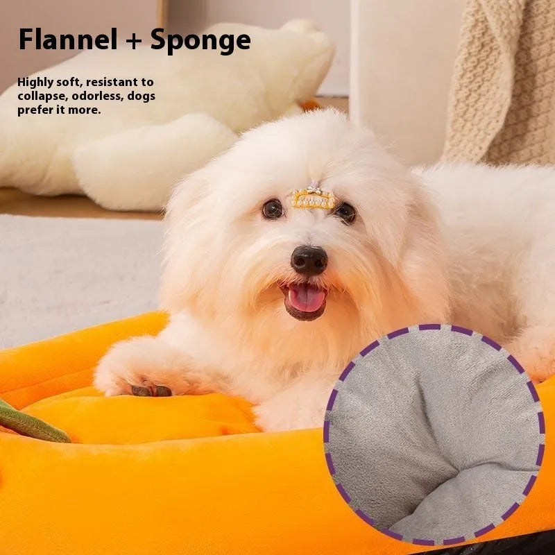 Washable cloth dog bed mat with removable cover in purple, shown in L size.