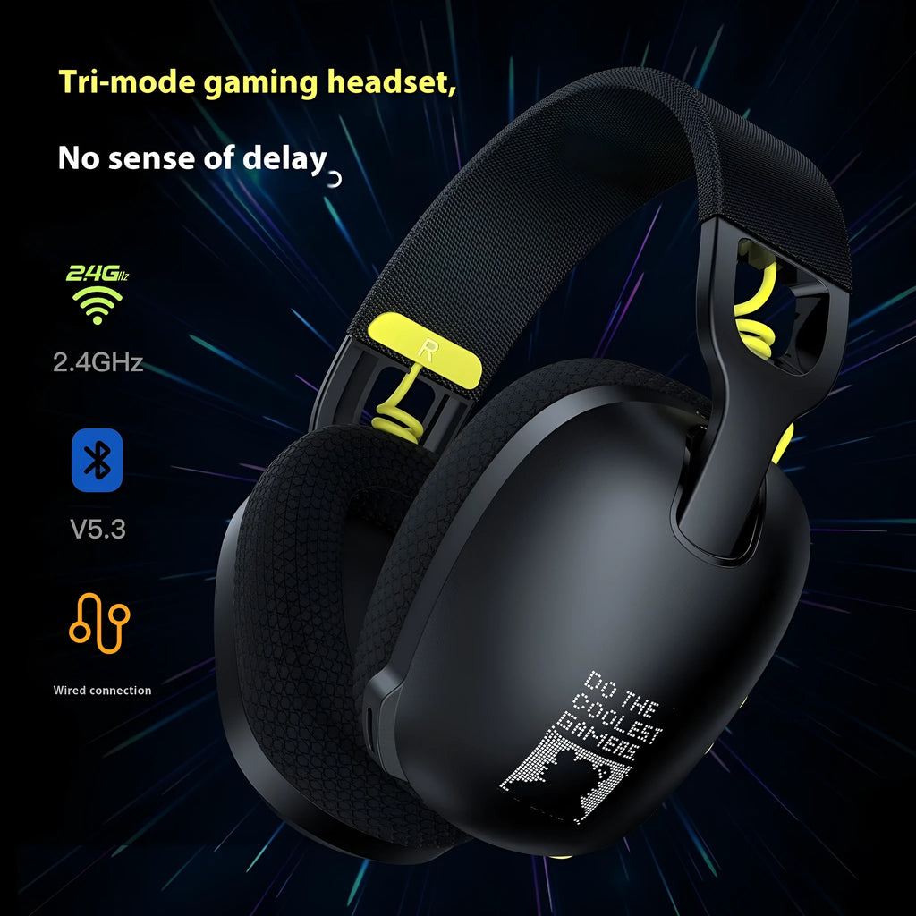 Wireless Bluetooth gaming headset with noise reduction in black or white, showing head-mounted design.
