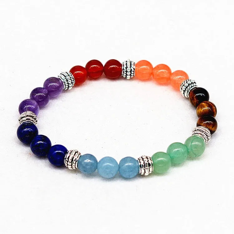 Natural stone colorful chakra energy yoga bracelet on wrist