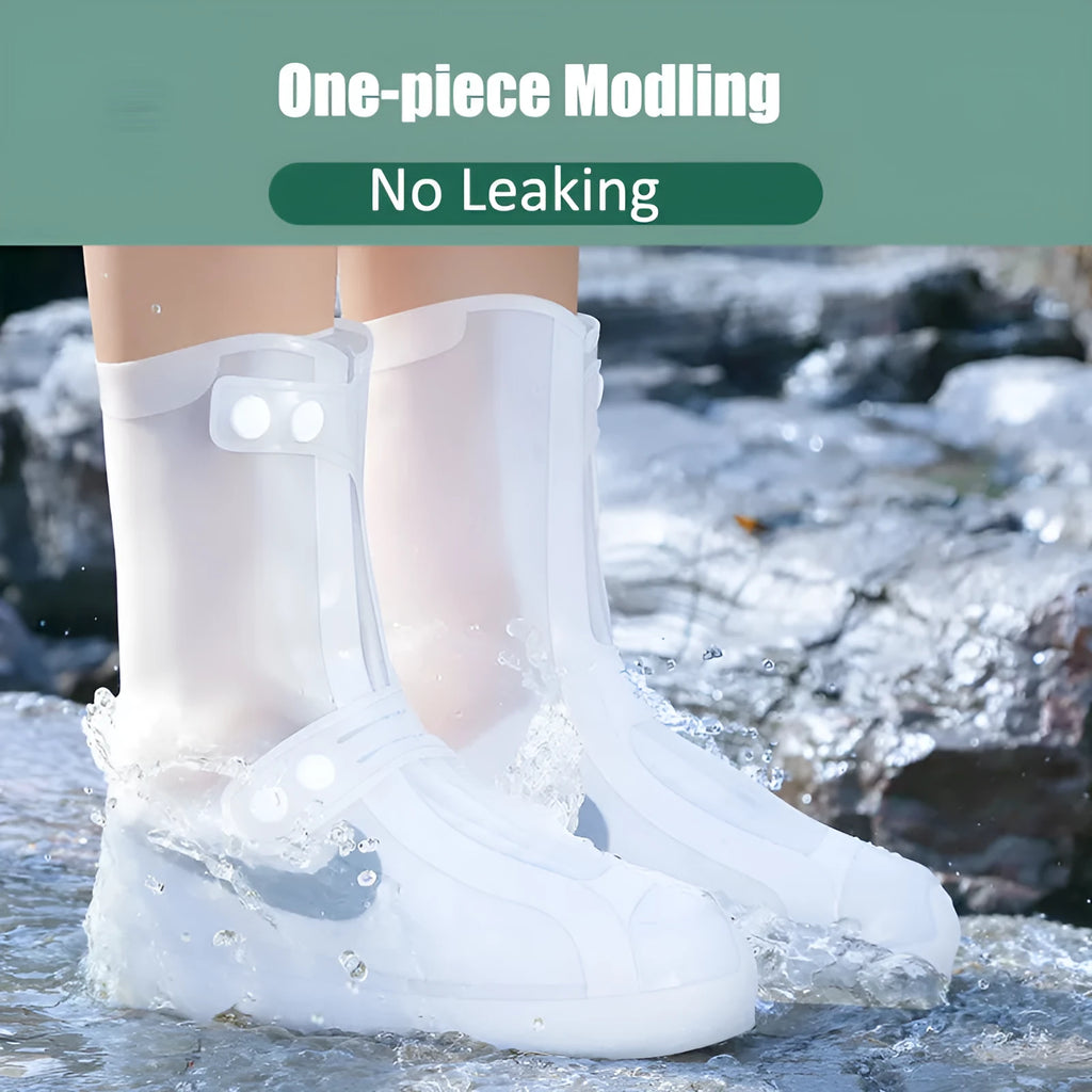 White PVC high top reusable shoe covers for women with water resistant protection