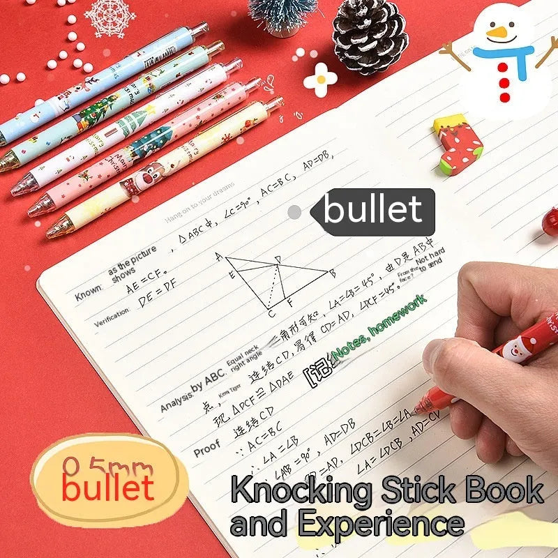 Cartoon design Christmas reward gift signature pen set with 6 pieces and black refills