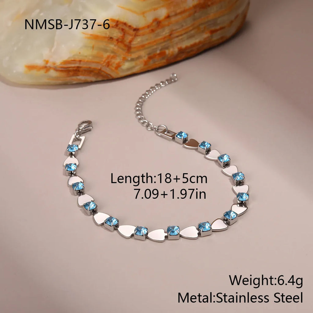 Non-fading electroplated stainless steel geometric bracelet with cubic zirconia stones in colour variant NMSB-J737