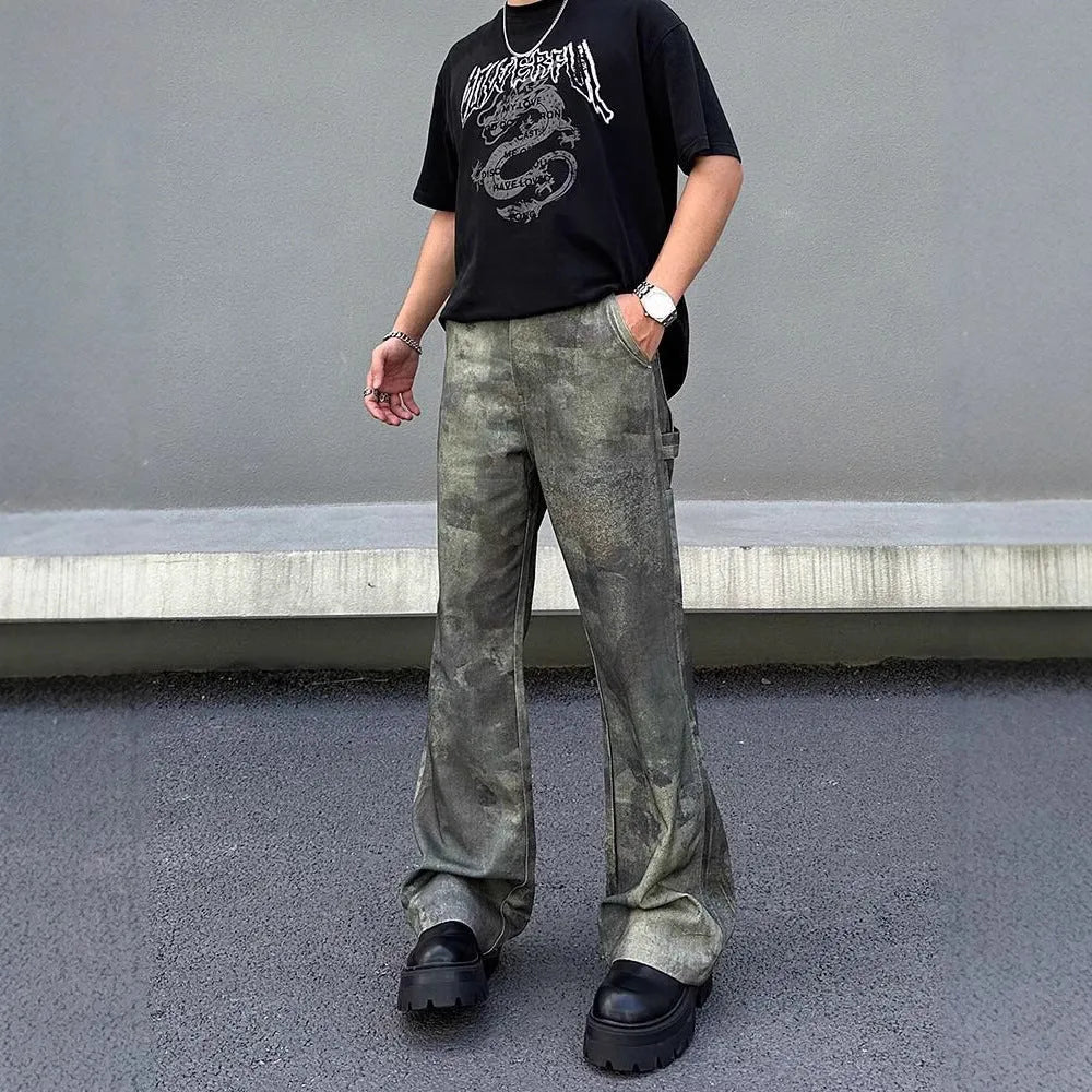 Men's straight-leg camouflage jeans with digital injection pattern in cotton denim fabric