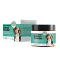 150g container of Dog Breath Tooth Cleaning Powder, a water-soluble dental powder for pets.