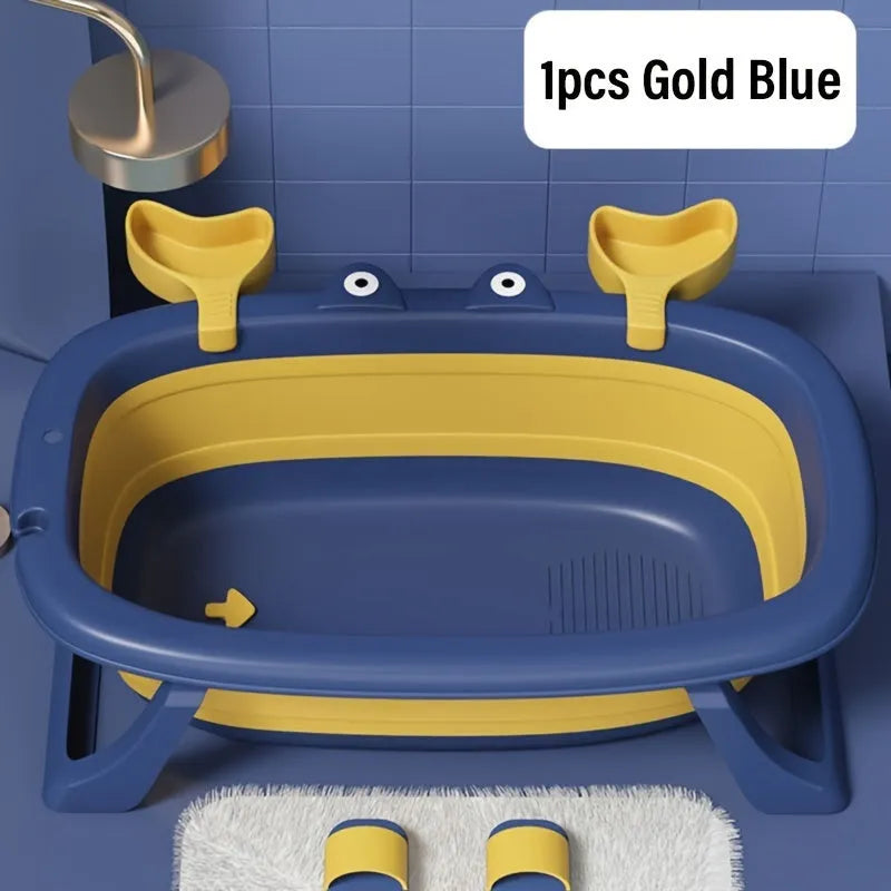 Blue foldable pet bathing tub for small animals with collapsible design