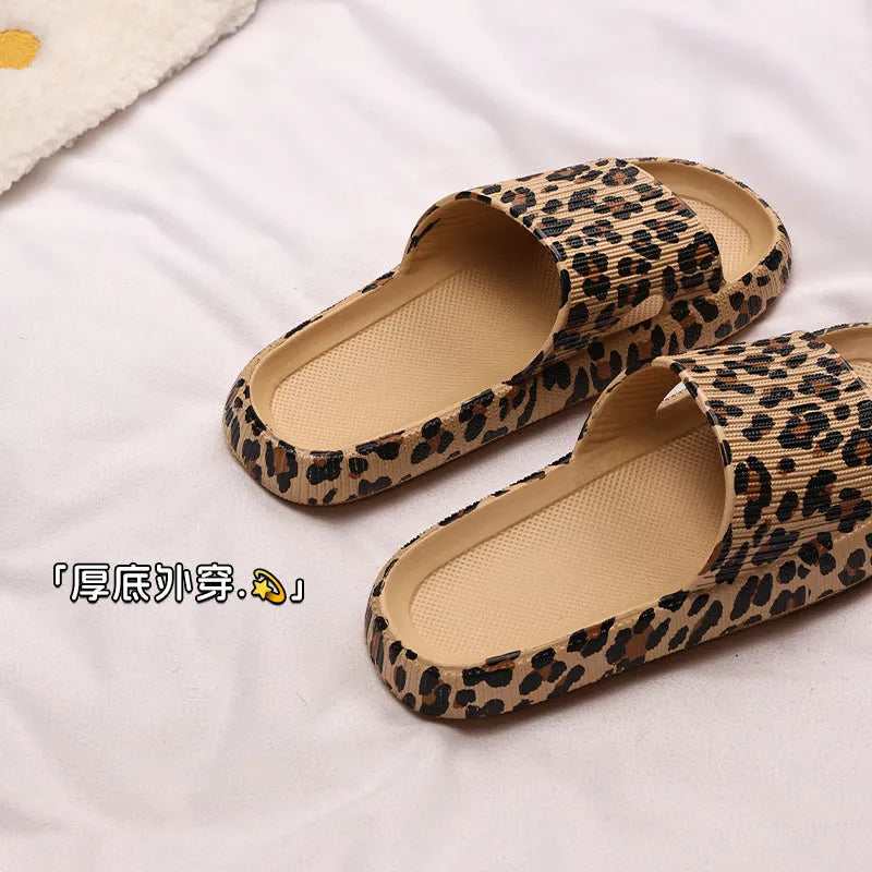 Women's leopard print EVA slippers with thick sole in multiple colour patterns