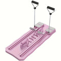 A blue multifunctional supine fitness board for abdominal exercises on a home floor.