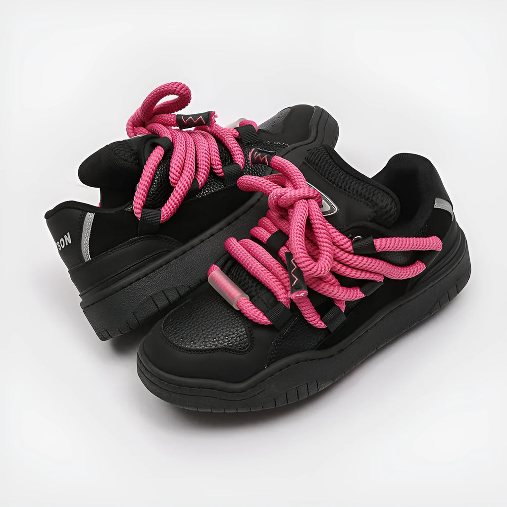 Casual lace-up shoes with thick rubber sole and breathable mesh lining in multiple colour options