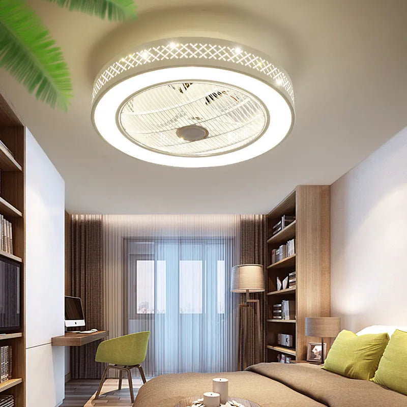 55 cm ceiling fan with integrated LED chandelier and metal blades in pastoral style