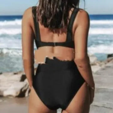 Women's slim solid colour bikini set in a choice of colours on a model.