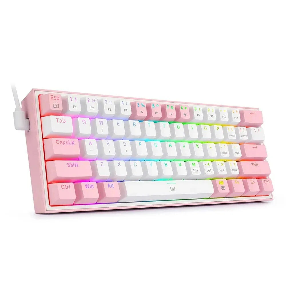 White pink mechanical keyboard with RGB lighting and dual-colour keycaps