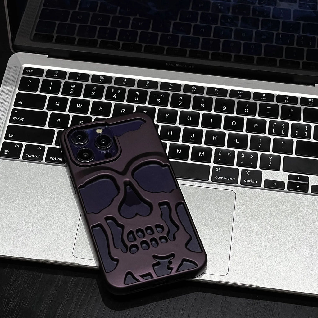Frosted skull hollow TPU phone case for Apple iPhone in matte black