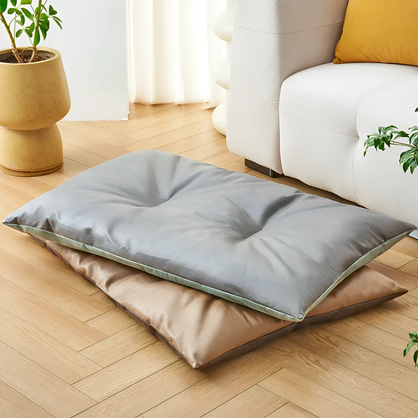 Blue rectangular cool summer pet sleeping mat for dogs and cats shown in size L.