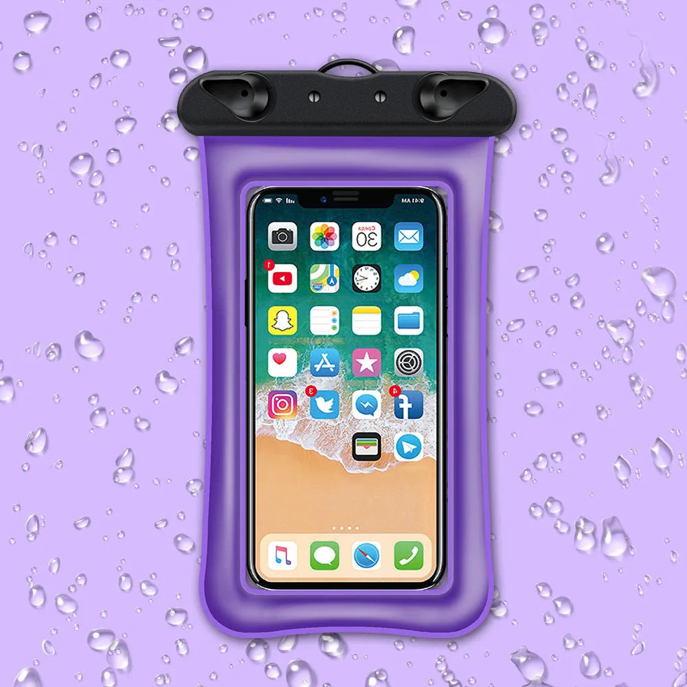 Double airbag mobile phone waterproof bag in various colours with 45cm rope