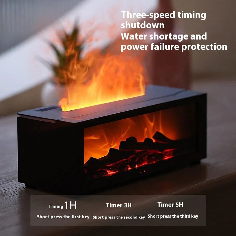 Square flame aromatherapy machine with 3D flame effect and 7-colour mood lighting at base