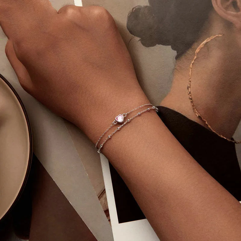 Sterling silver heart bracelet with adjustable chain and 6mm pendant