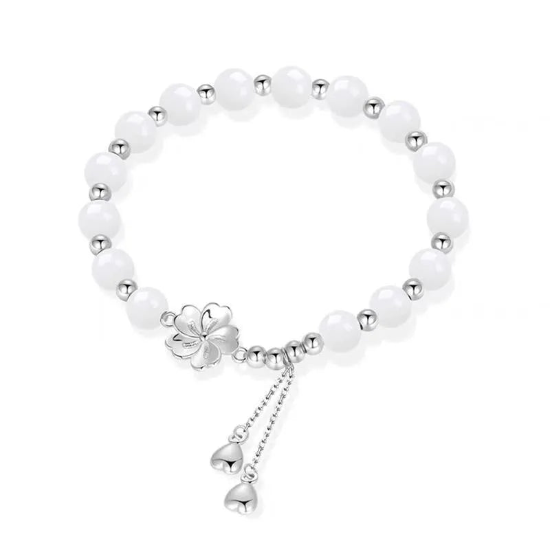 New Chinese style floral resin bracelet with camellia, lotus, and peach blossom beads for men and women.