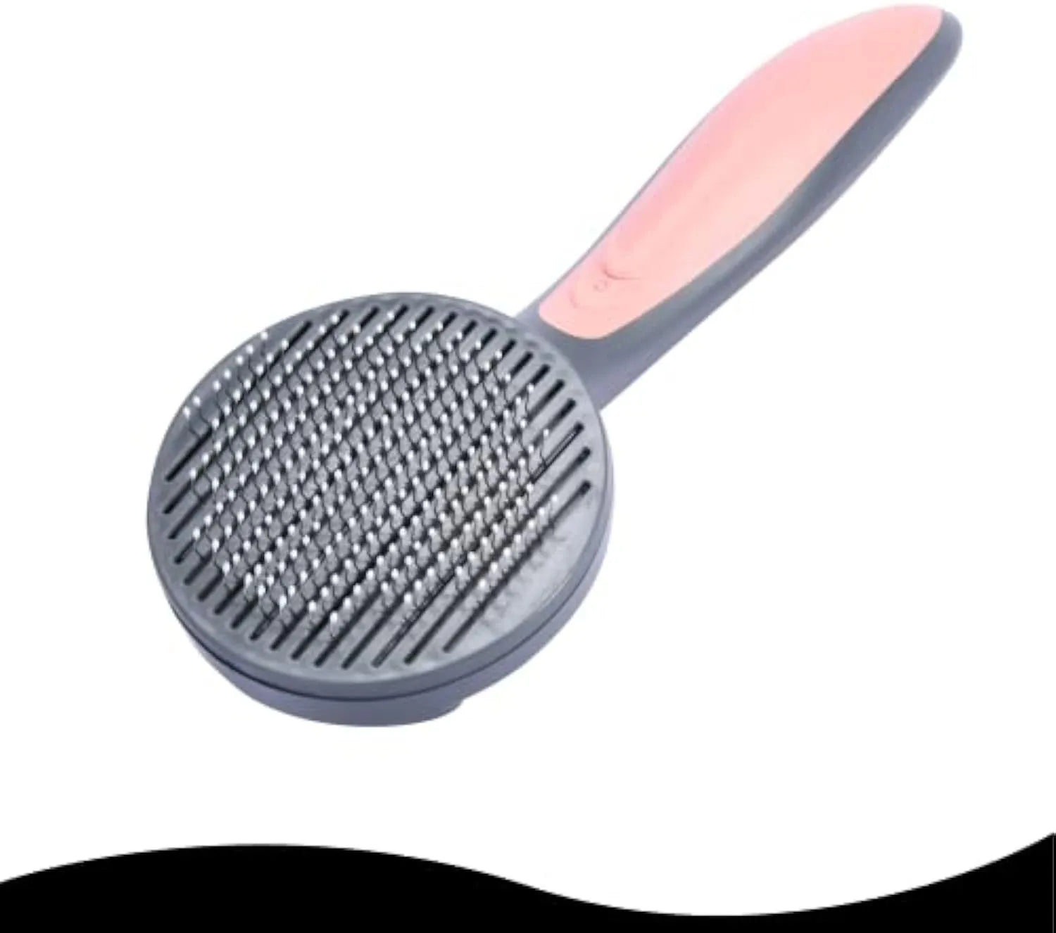 Grey self-cleaning slicker brush for pet grooming with one-click button and comfort-grip handle