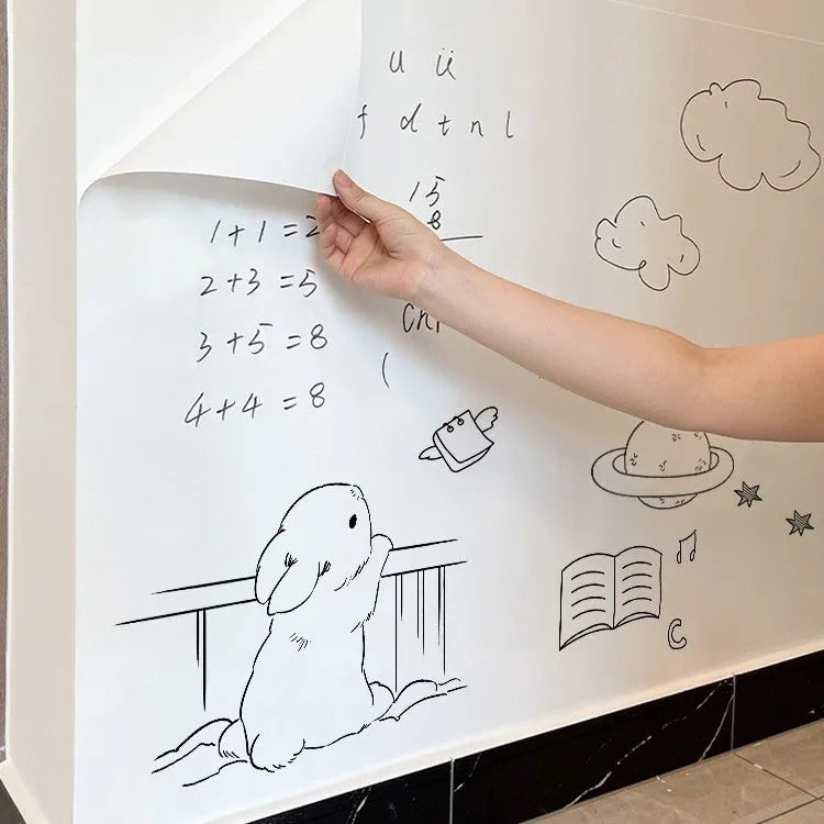 Removable electrostatic whiteboard wall sticker in solid white, PP material, size 90x200cm for children's room