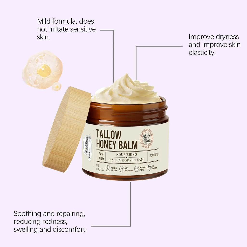 57g jar of tallow honey moisturising cream for dry skin relief and elasticity restoration