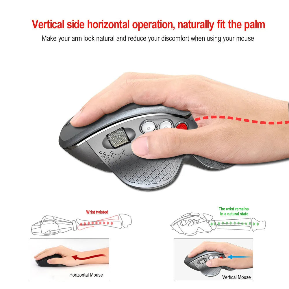 T32 wireless vertical ergonomic mouse with aluminium side roller in black or silver grey matte finish
