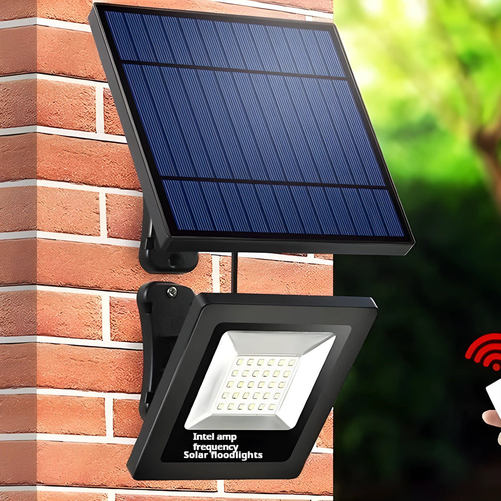 Outdoor solar-powered LED courtyard light with three brightness options and IP65 waterproof rating.