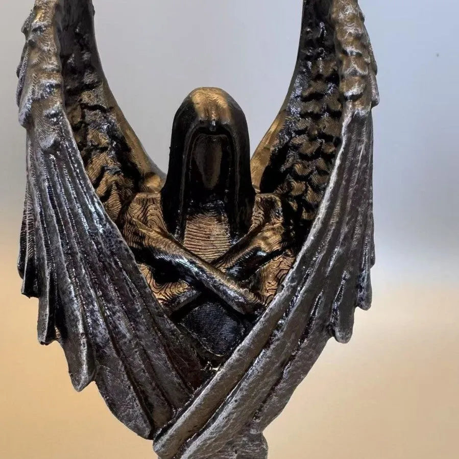 Dark angel resin statue ornament measuring 6.5cm wide by 5cm deep by 17cm high