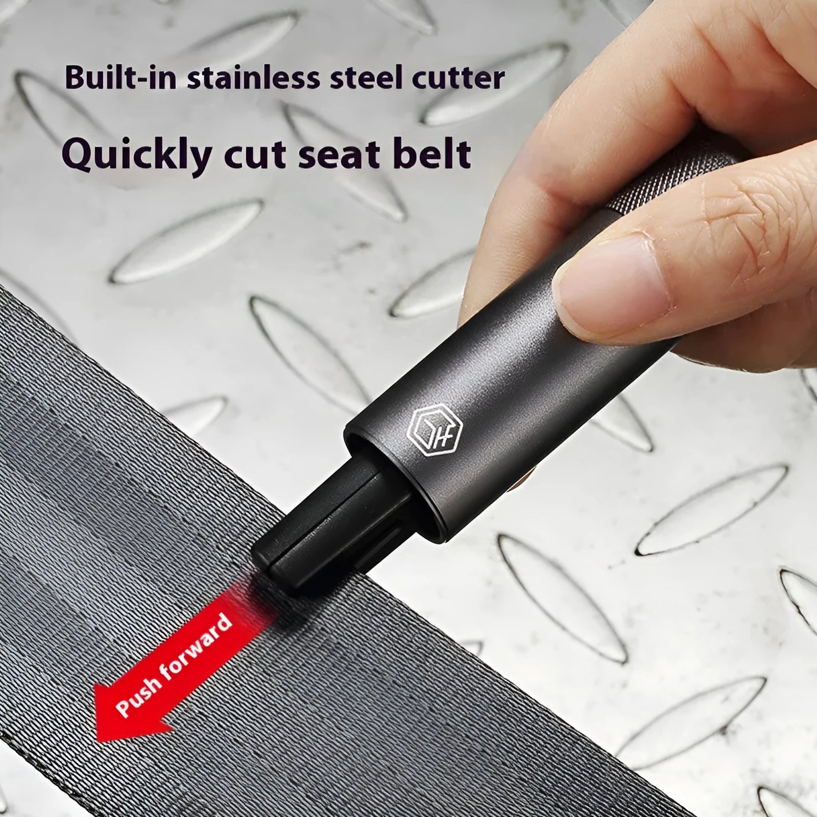Gun grey aluminium alloy car safety hammer with seatbelt cutter, 87mm length