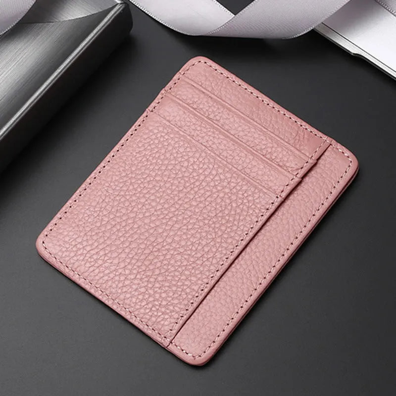 Genuine first layer cowhide leather card holder in solid colour with polyester lining, daily configuration