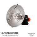 Black and orange portable outdoor heater stove with automatic ignition for camping.