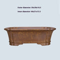 Large rectangular purple sand flowerpot with a double pumping angle design on a floor.