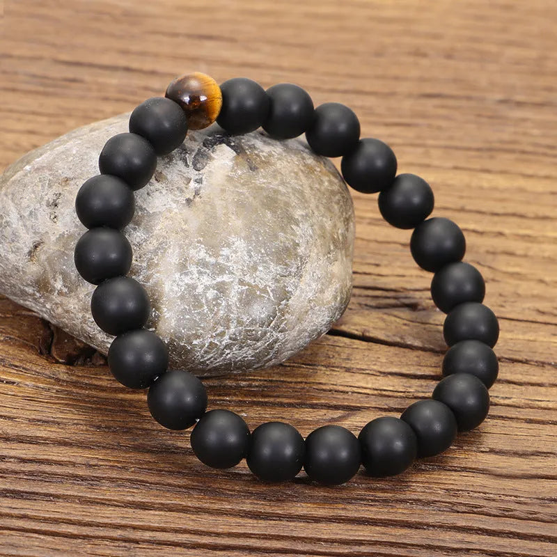Tigereye stone bead yoga necklace and bracelet set with 108 natural gemstones