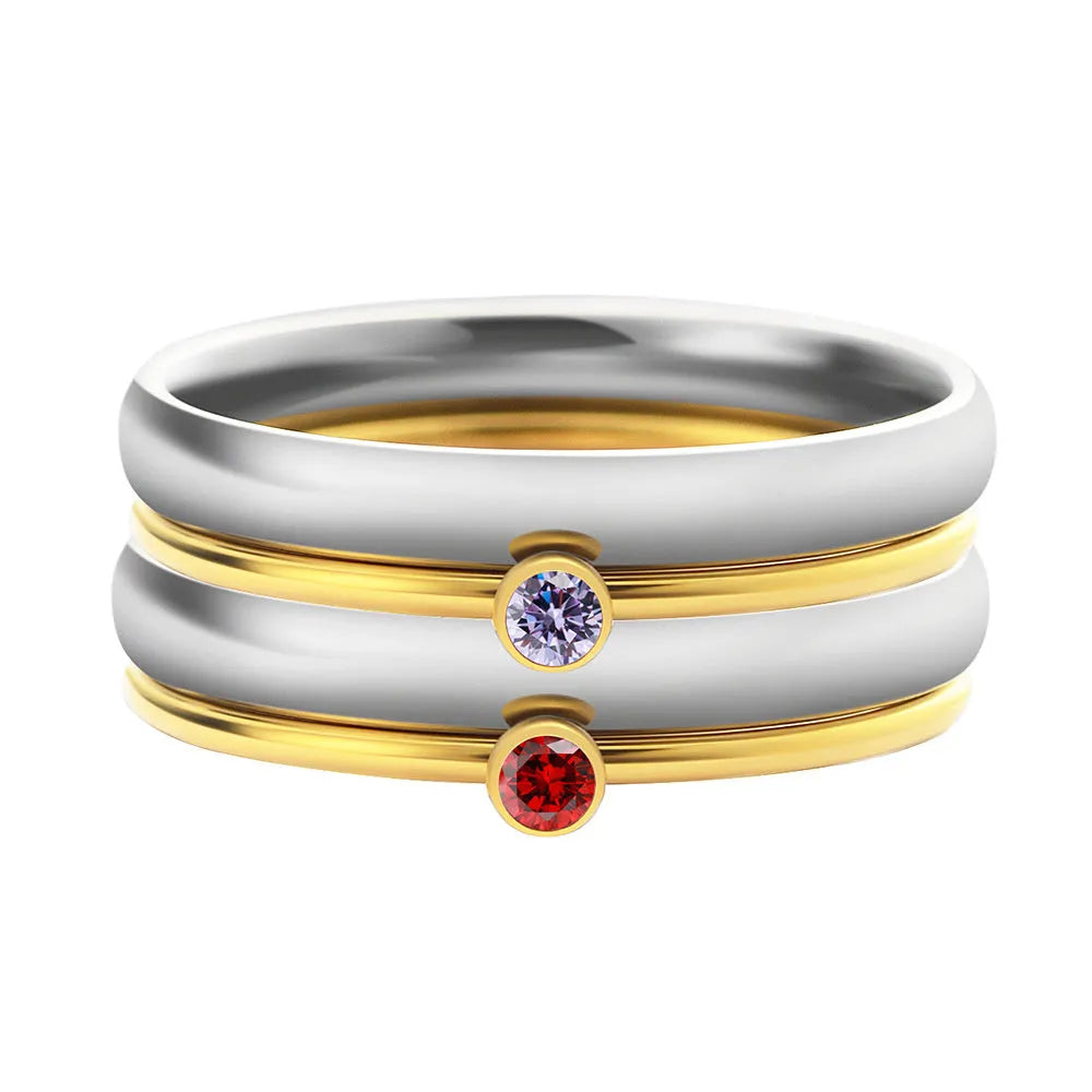 Titanium steel December birthstone ring with geometric engraved design and electroplated finish