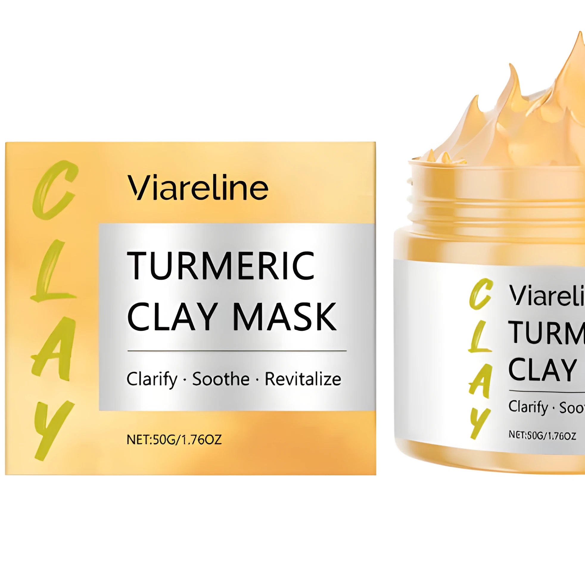 Yellow turmeric mud mask 50g jar with application brush for facial treatment