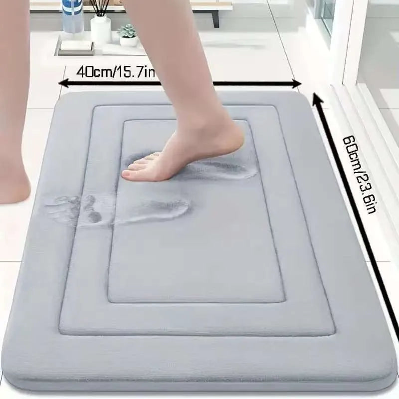 Thickened memory foam anti-slip bathroom mat with coral velvet surface in grey