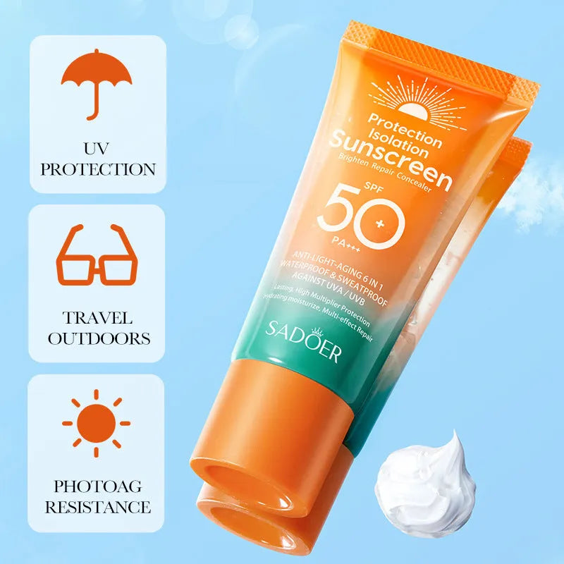 Double tube 50g sunscreen and makeup primer cosmetic product with universal skin type compatibility