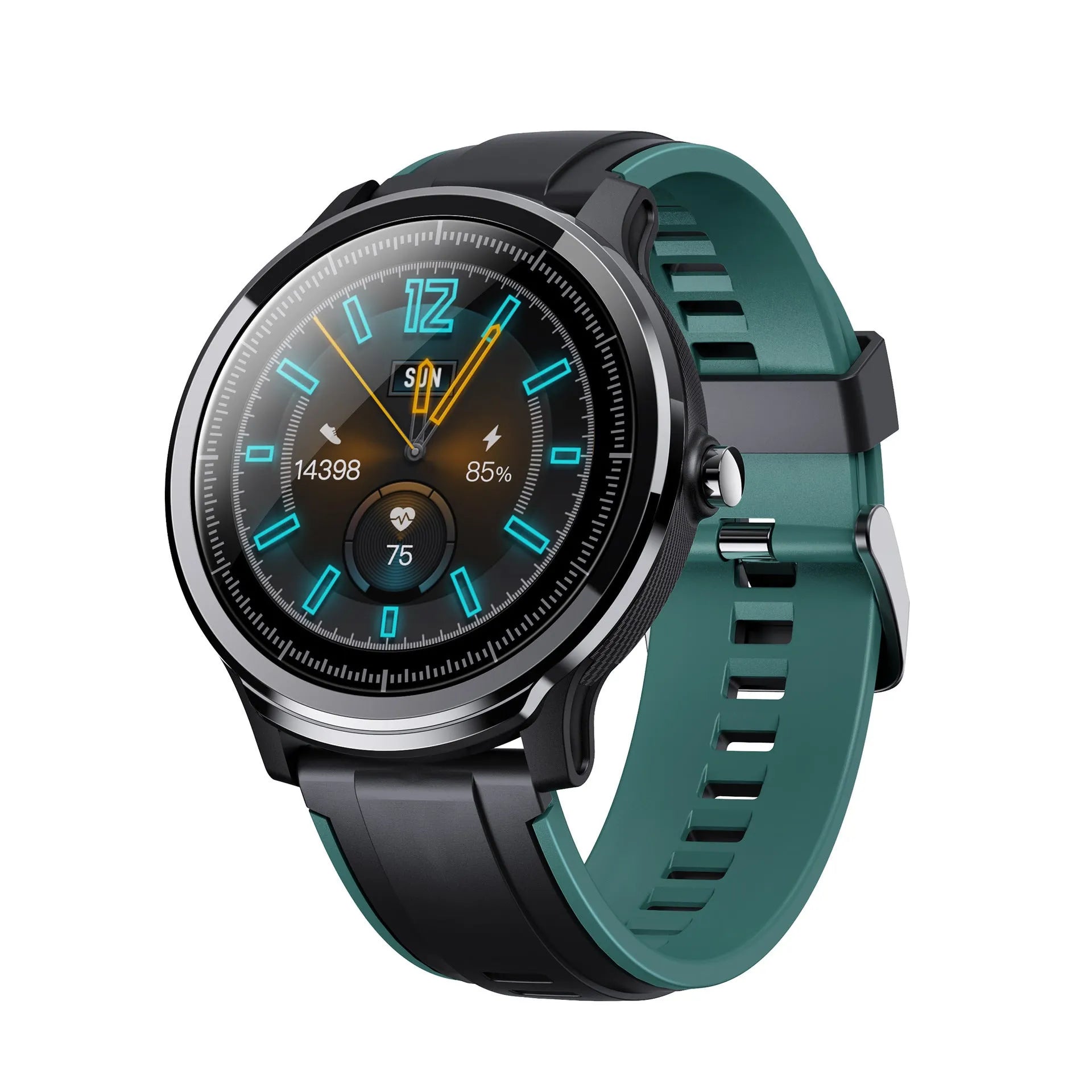 Kospet PROBE smart watch with 1.3-inch screen on a silicone wrist strap in green colour.