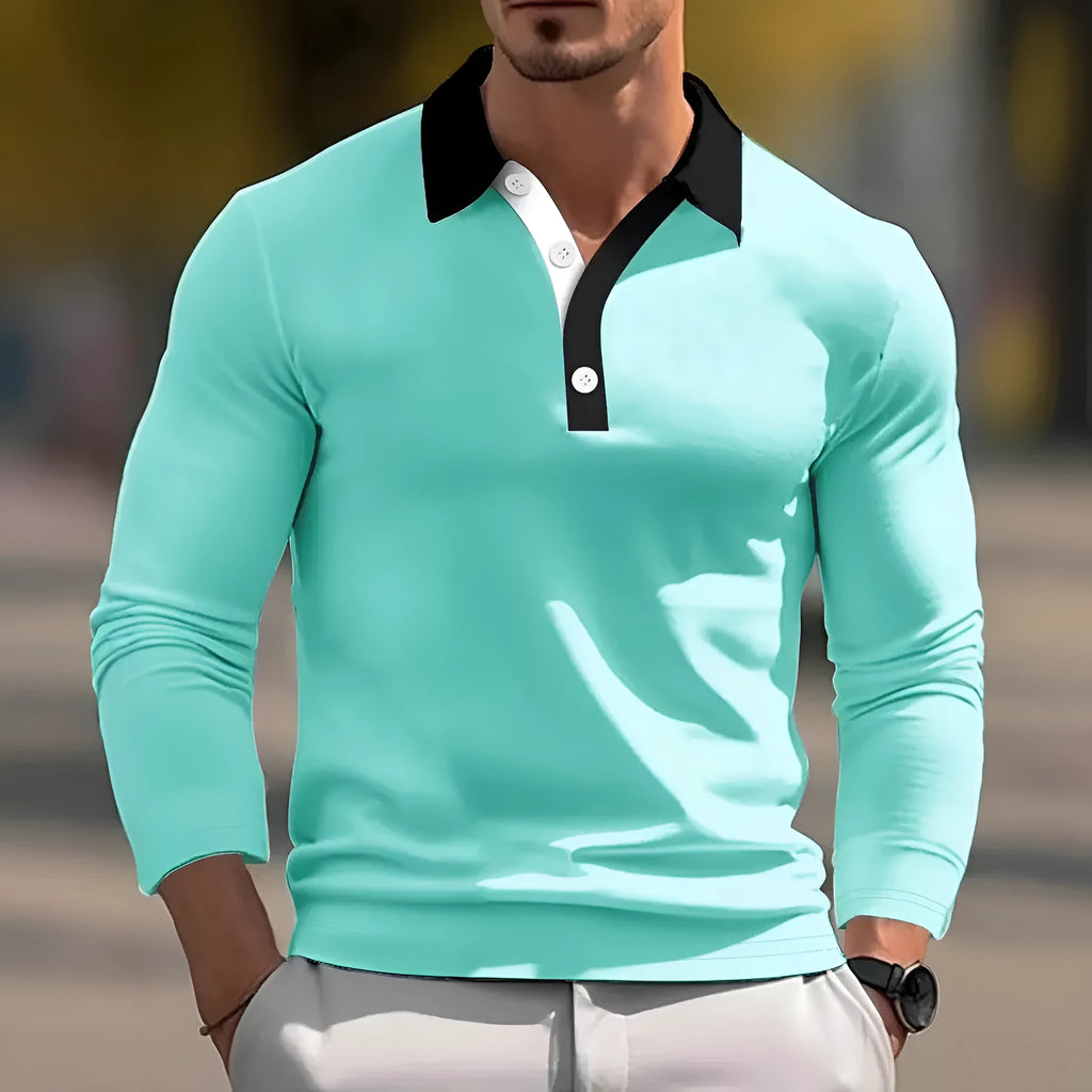 Men's long sleeve retro button design loose top in polyester blend fabric