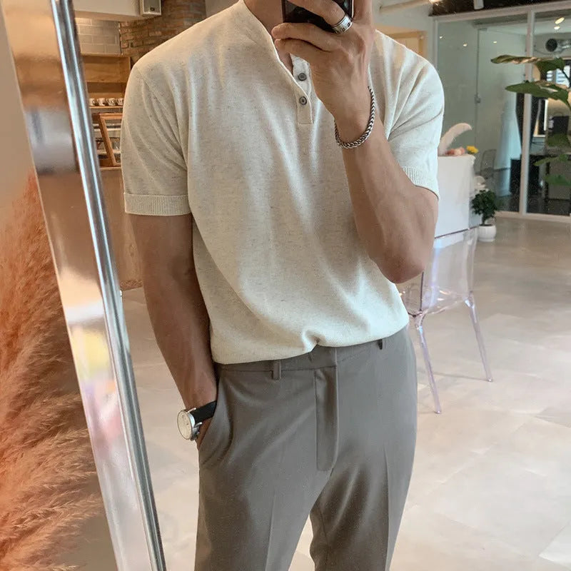 Men's short-sleeved ice silk knitted bottoming shirt in slim-fit style