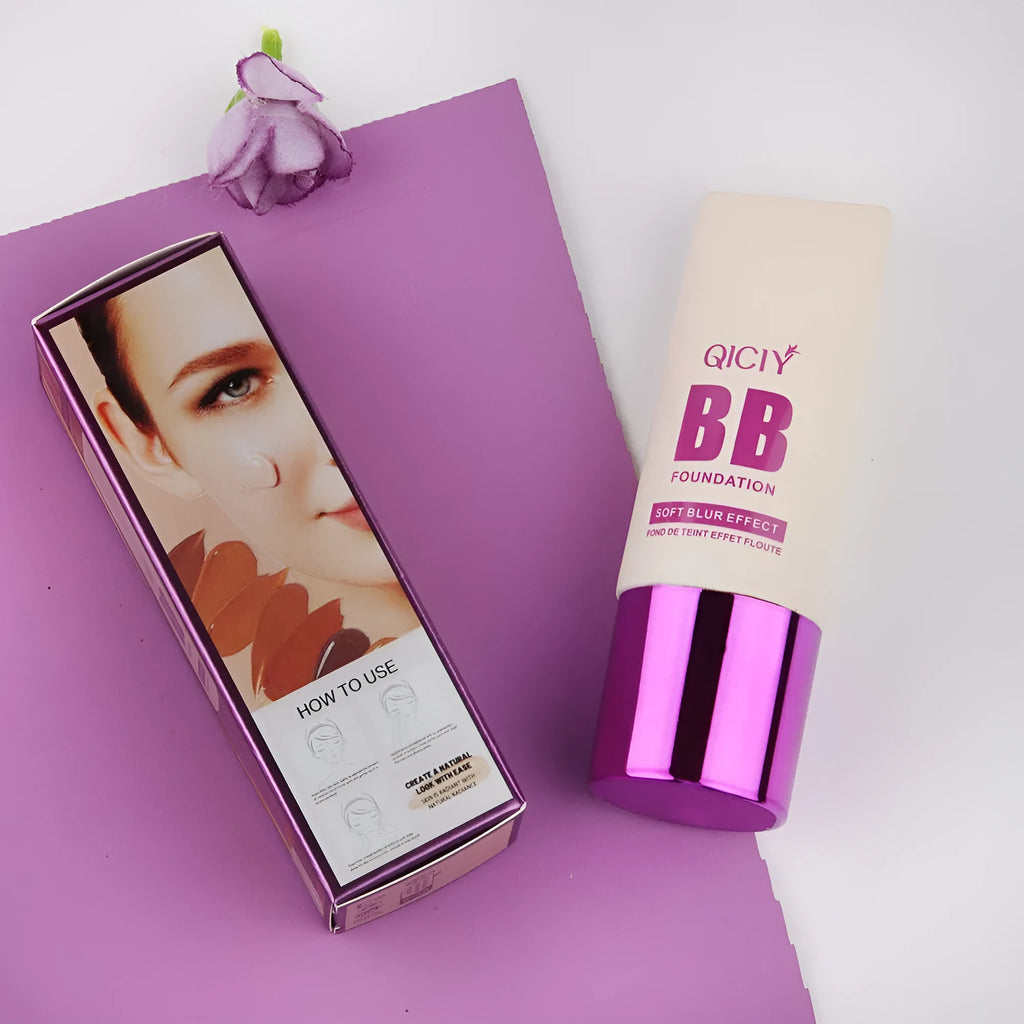 BB cream foundation in feeding bottle tube with ten colour shade options for brightening coverage