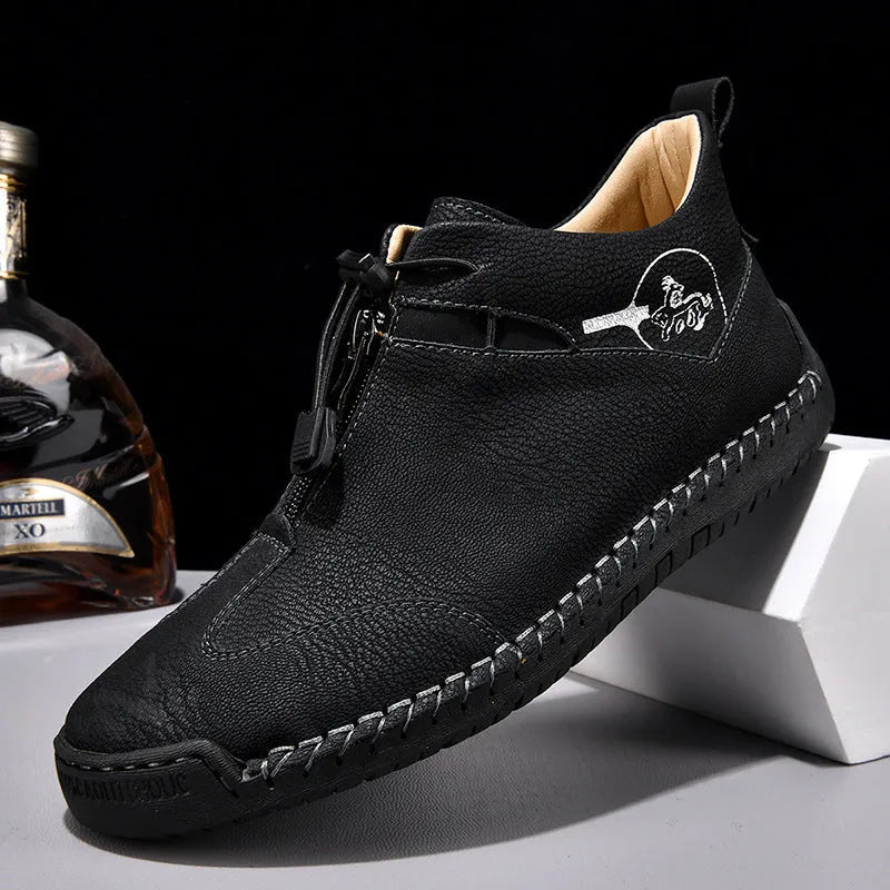 Men's casual leather shoes in four colours with rubber sole and mid heel