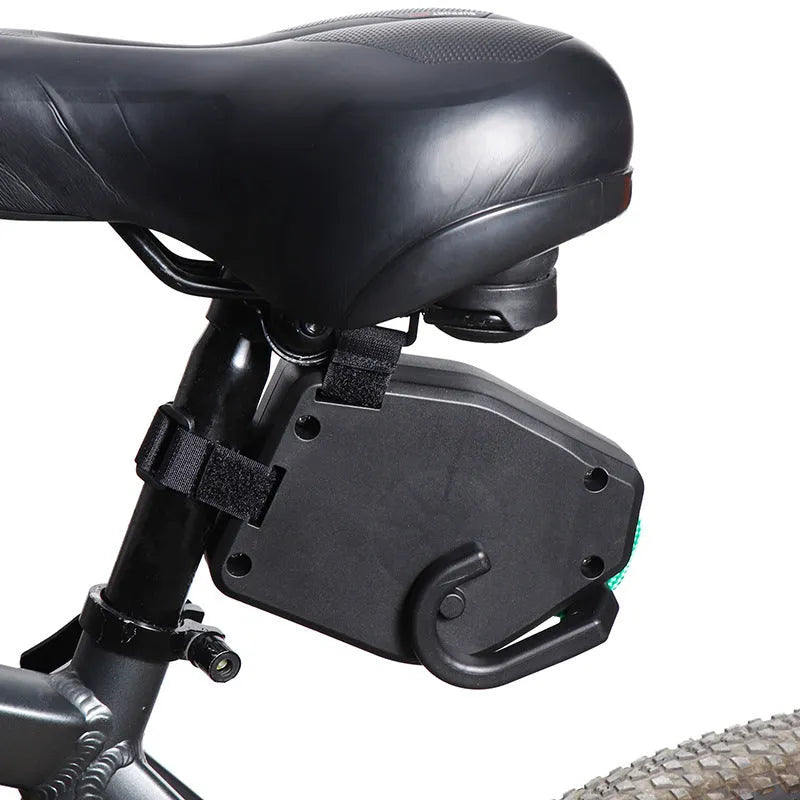 Black plastic and resin bicycle trailer connector rope for towing a child's trailer.