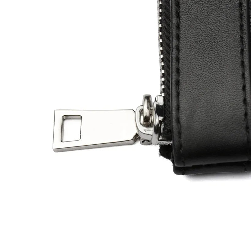 Black genuine cowhide leather men's clutch wallet measuring 20 by 10 centimetres