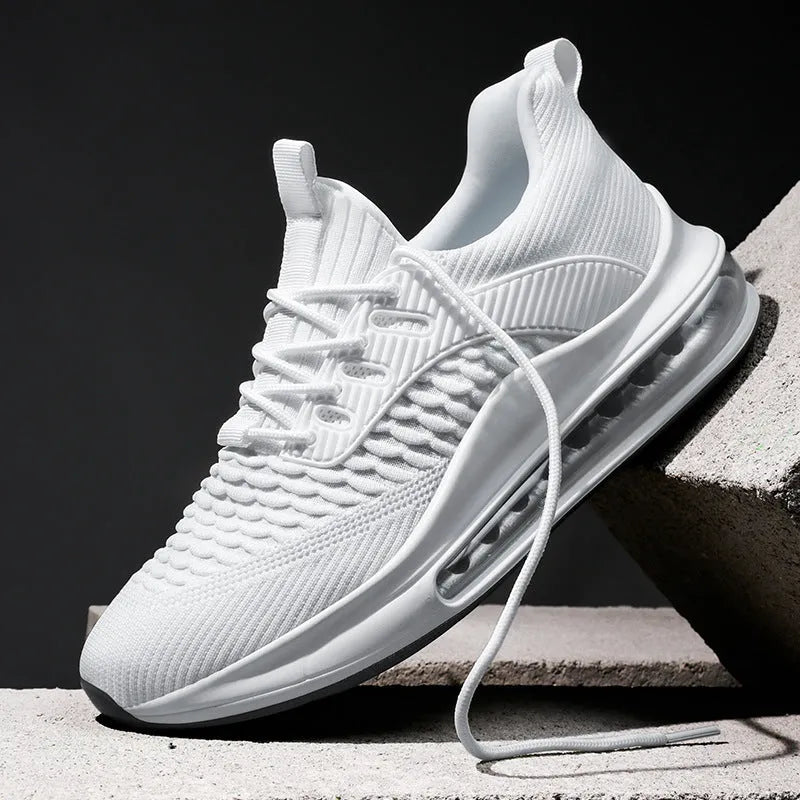 Men's black mesh running shoes with rubber sole and low-top design for sports activities