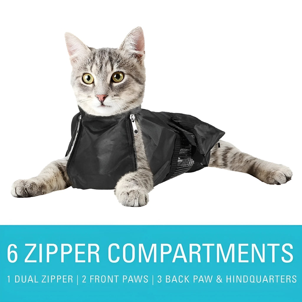 Black cat cleaning bag with anti-scratch design for bathing and medical procedures