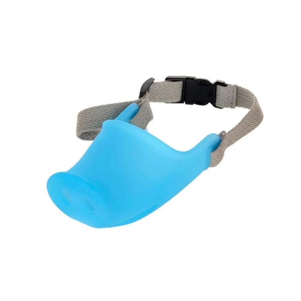 Green silicone anti-bite mouth cover muzzle for a long-mouthed dog on a white background.