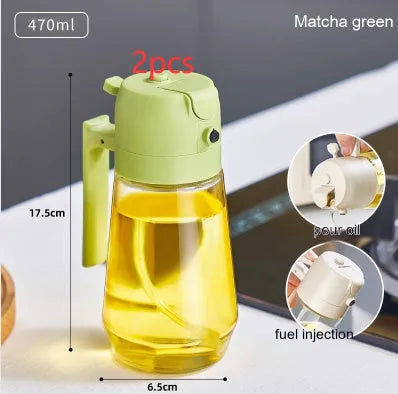 470ml glass olive oil sprayer dispenser bottle in beige, black, green, or yellow colours with ergonomic handle