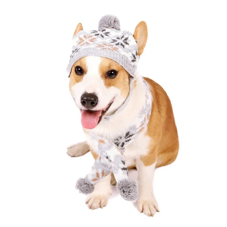Japanese-style retro jacquard pet sweater, scarf and hat set in grey or pink colours for small dogs and cats